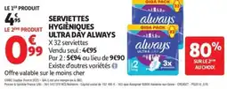 Auchan Serviettes hygièniques ultra day always offre