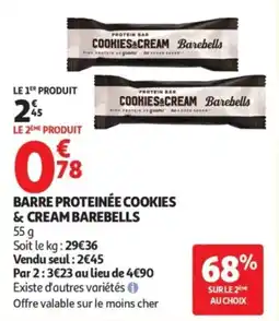 Auchan Barre proteinée cookies & cream barebells offre