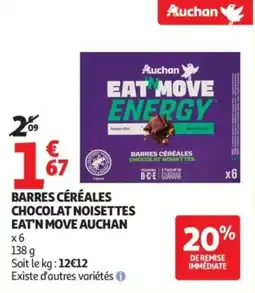 Auchan Barres céréales chocolat noisettes eat'n move auchan offre