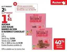 Auchan Auchan less sugar barres auson d'avoine et chocolat offre