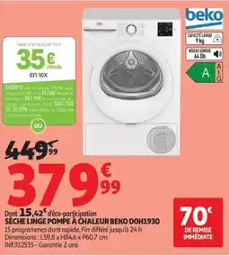 Auchan Sèche linge pompe à chaleur beko doh1930 offre