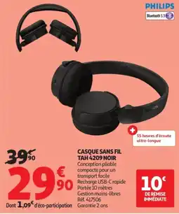 Auchan Casque sans fil tah 4209 noir offre