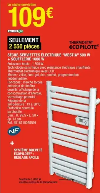 Brico Dépôt Sèche-Serviettes électrique Mestia 500W offre