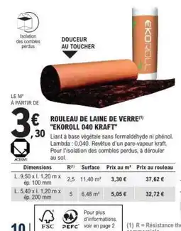 E.Leclerc ROULEAU DE LAINE DE VERRE EKOROLL 040 KRAFT offre