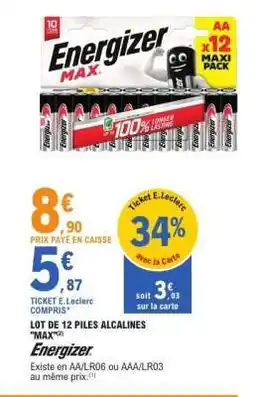 E.Leclerc LOT DE 12 PILES ALCALINES MAX offre