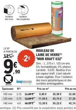 E.Leclerc ROULEAU DE LAINE DE VERRE MUR KRAFT 032 offre