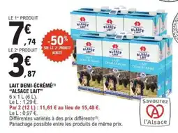 E.Leclerc LAIT DEMI-ÉCRÉMÉ 'ALSACE LAIT' offre