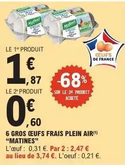 E.Leclerc 6 Gros Œufs Frais Plein Air Matines offre