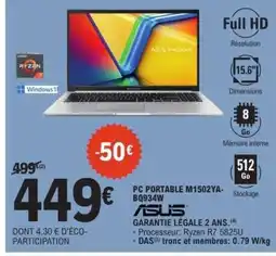 E.Leclerc PC PORTABLE M1502YA-BQ934W offre