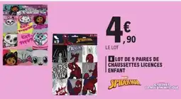 E.Leclerc LOT DE 9 PAIRES DE CHAUSSETTES LICENCES ENFANT offre