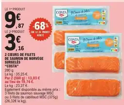 E.Leclerc 2 Cœurs de filets de saumon de Norvège surgelés Costa offre
