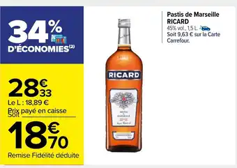 Carrefour Market Pastis de Marseille Ricard offre