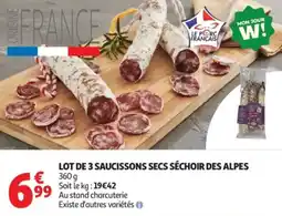Auchan Lot de 3 saucissons secs séchoir des alpes offre