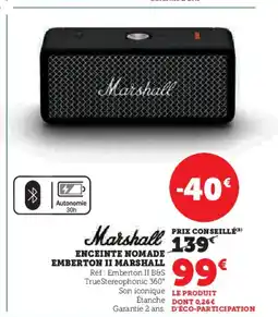 Super U MARSHALL Enceinte nomade emberton ii offre