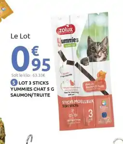 Mr Bricolage Lot 3 sticks yummies chat saumon/truite offre