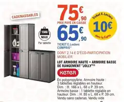 E.Leclerc KETER Lot armoire haute + armoire basse de rangement jolly offre