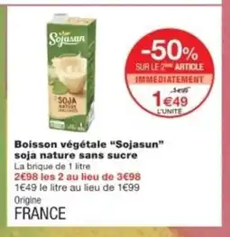 Monop' SOJASUN Boisson végétale soja nature sans sucre offre