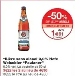 Monop' PAULANER Bière sans alcool 0,0% Hefe Weissbier offre