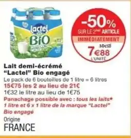 Monop' LACTEL Lait demi-écrémé Bio engagé offre