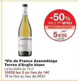 Monop' Vin de France Assemblage Terres d'Argile blanc offre