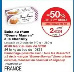 Monop' BONNE MAMAN Baba au rhum à la chantilly offre