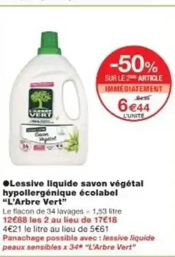 Monop' L'ARBRE VERT Lessive liquide savon végétal offre