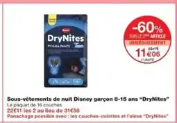 Monop' DRYNITES Sous-vêtements de nuit Disney garçon 8-15 ans offre