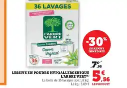 Hyper U L'ARBRE VERT Lessive en poudre hypoallergenique offre