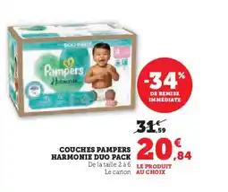 Hyper U Couches pampers harmonie duo pack offre