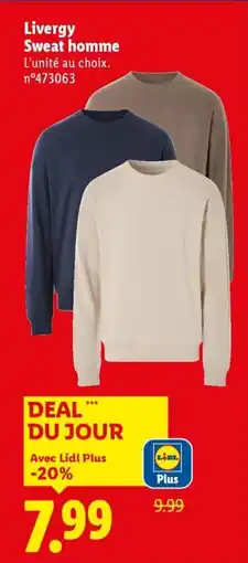 Lidl Livergy Sweat homme offre