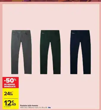 Carrefour Pantalon Toile Homme offre