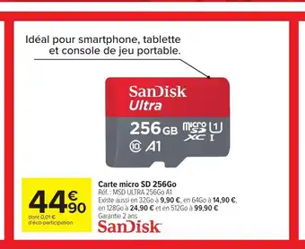 Carrefour Carte Micro SD 256Go offre
