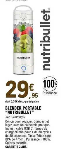 E.Leclerc BLENDER PORTABLE NUTRIBULLET offre