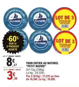 E.Leclerc Thon entier au naturel 'Petit Navire' offre