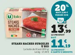 Super U U bio steaks hachés surgelés offre