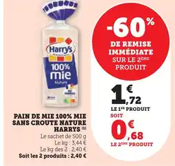 Super U Harrys pain de mie 100% mie sans croûte nature offre