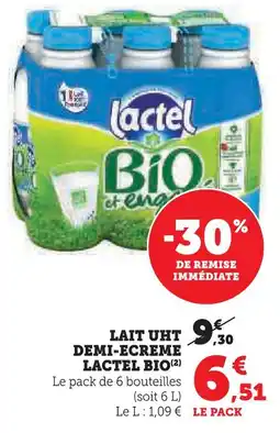 Super U Lactel lait uht demi-écrémé bio offre