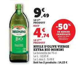 Super U Monini huile d'olive vierge extra bio offre