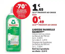 Super U Rainett liquide vaisselle citron vert ou citron offre
