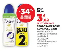 Super U Dove déodorant advanced care offre
