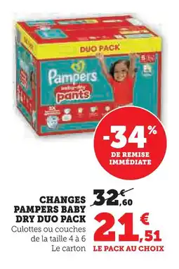 Super U Pampers baby dry pants duo pack offre