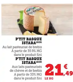 Super U Istara p'tit basque au lait pasteurisé de brebis offre