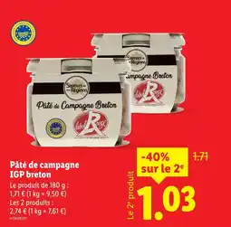 Lidl Saveurs de nos regions pâté de campagne igp breton offre