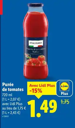 Lidl Italiamo purée de tomates offre
