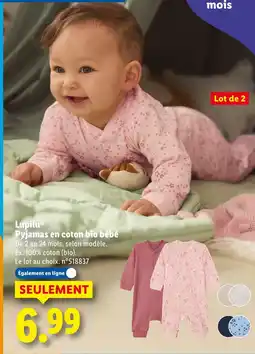 Lidl Lupilu pyjama en coton bio bébé offre