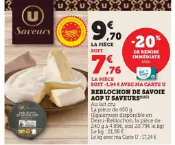 U Express U saveurs reblochon de savoie aop offre