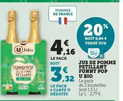U Express U bio jus de pomme pétillant funny pop offre