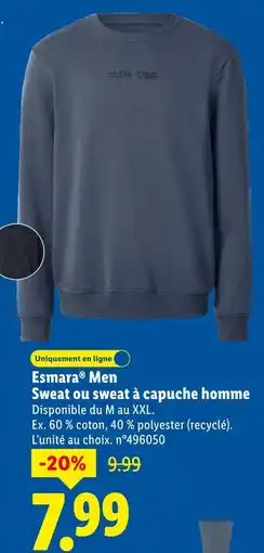 Lidl Esmara sweat ou sweat à capuche homme offre