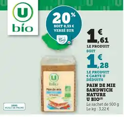 U Express U bio pain de mie sandwich nature offre