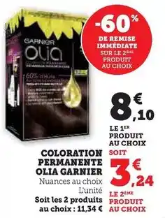 Hyper U Garnier - coloration permanente olia offre